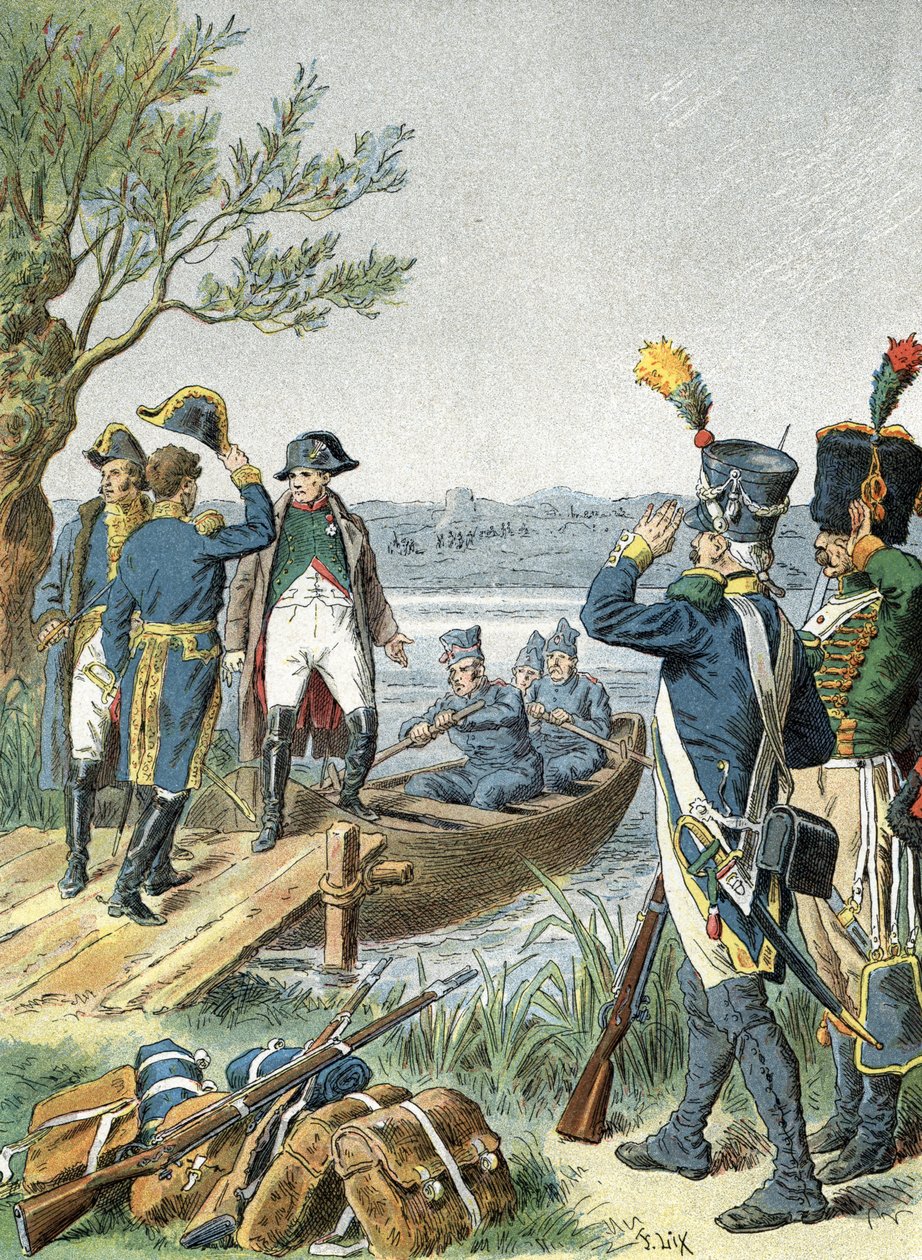 Napolyon I, André Massena ile Lobau Adası'nda (1809) by Unbekannter Künstler