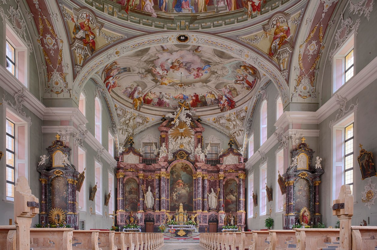 Nef, sunak, tavan resmi, iç fotoğraf, St. George Katolik Cemaati Kilisesi, Neustift, Stubai Vadisi, Tirol, Avusturya, Avrupa (fotoğraf) by Unbekannter Künstler