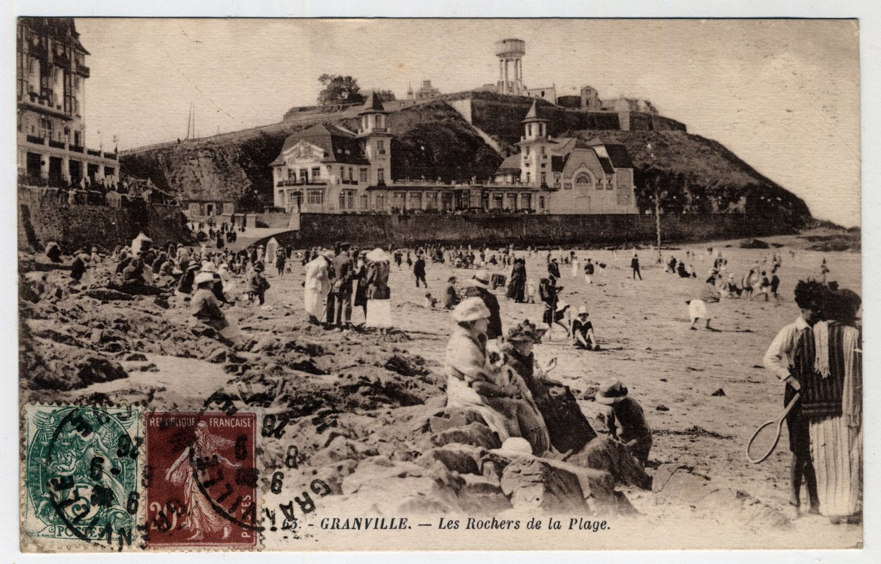 Normandy, Manche (50), Granville: sahildeki kayalar - 1926 tarihli kartpostal by William M. Timlin