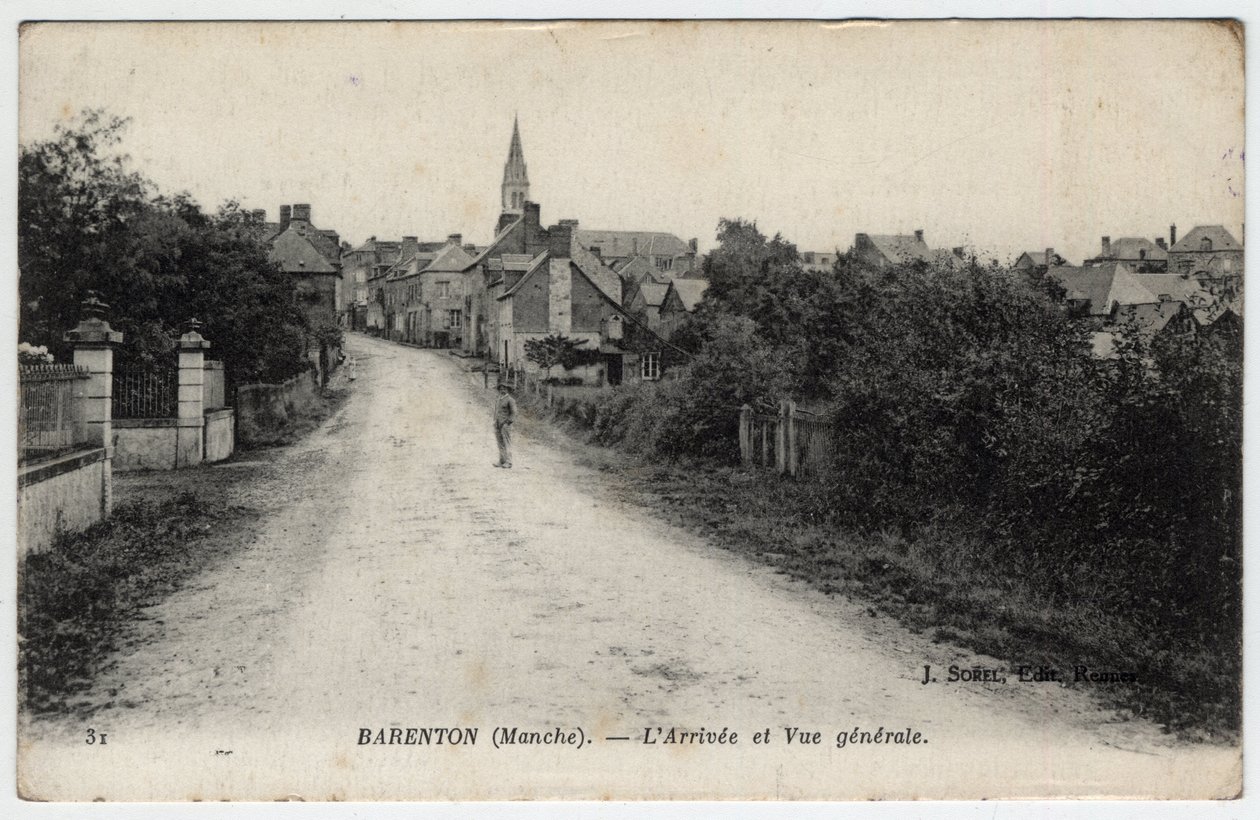 Normandy, Manche (50): Barenton şehrinin görünümü - 1910 tarihli kartpostal by Unbekannt