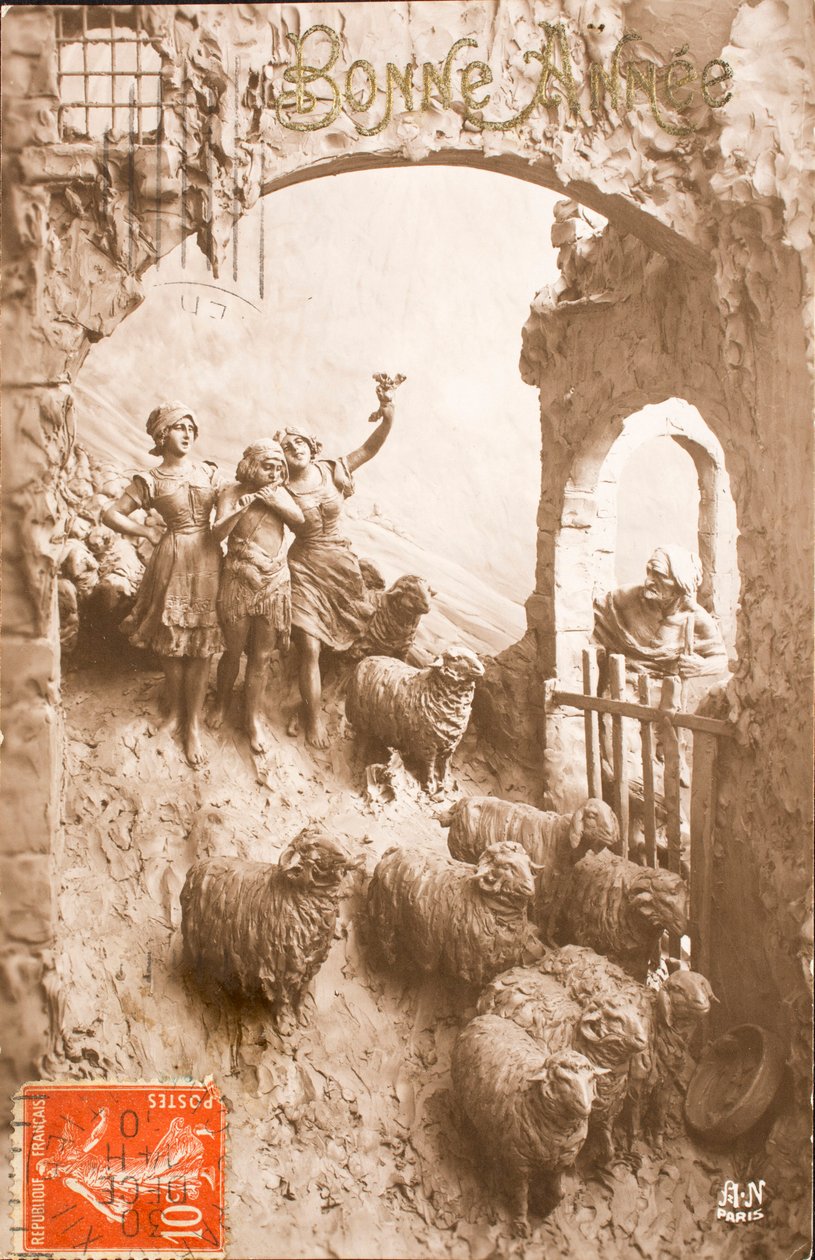 Eski kartpostal/Mutlu yıllar/Selamlar/Bergere/Koyun by William M. Timlin