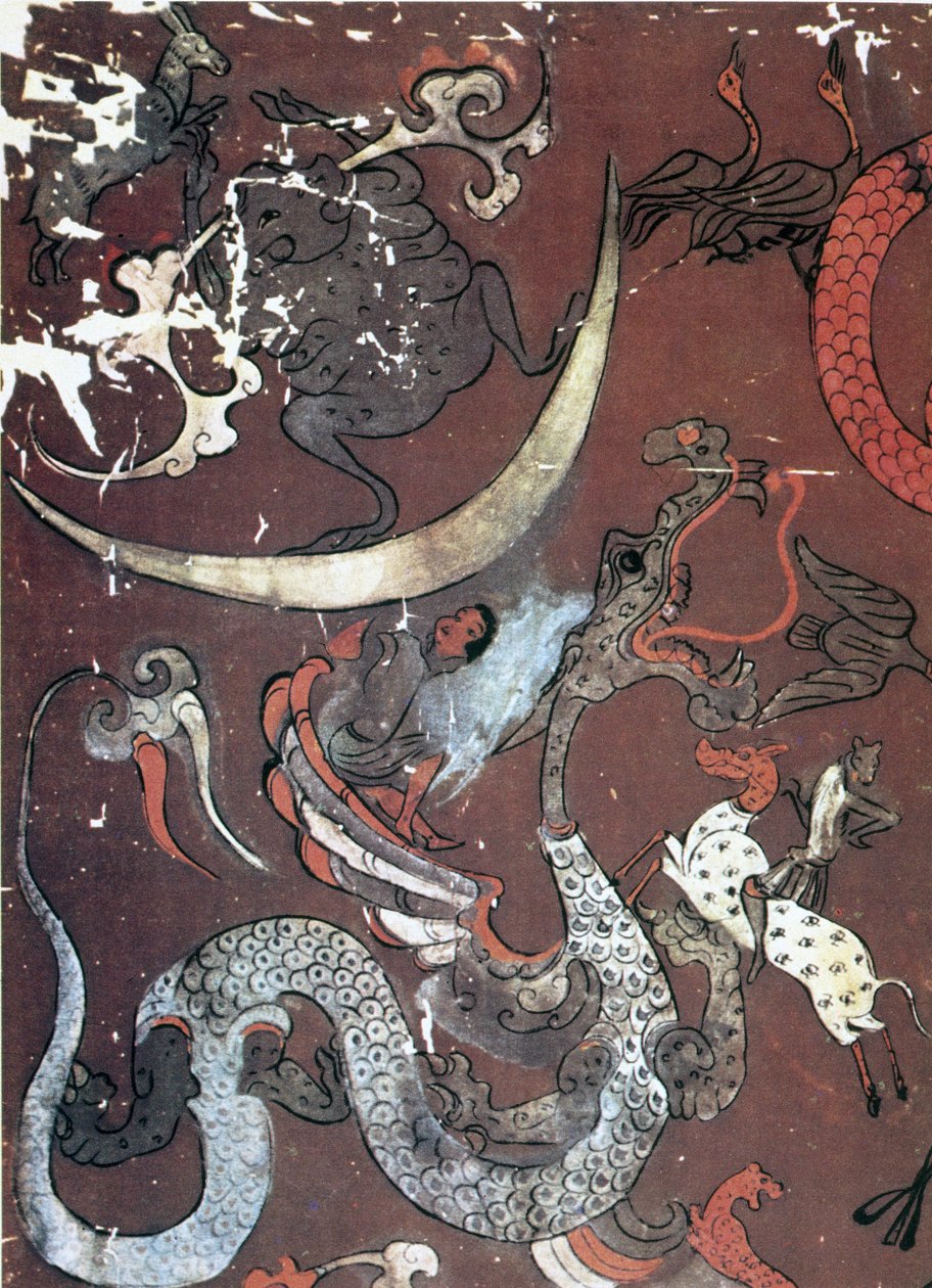 Ay ve bir ejderhanın resmi, Çin, MÖ 1. yüzyılın başlarında by Unbekannt