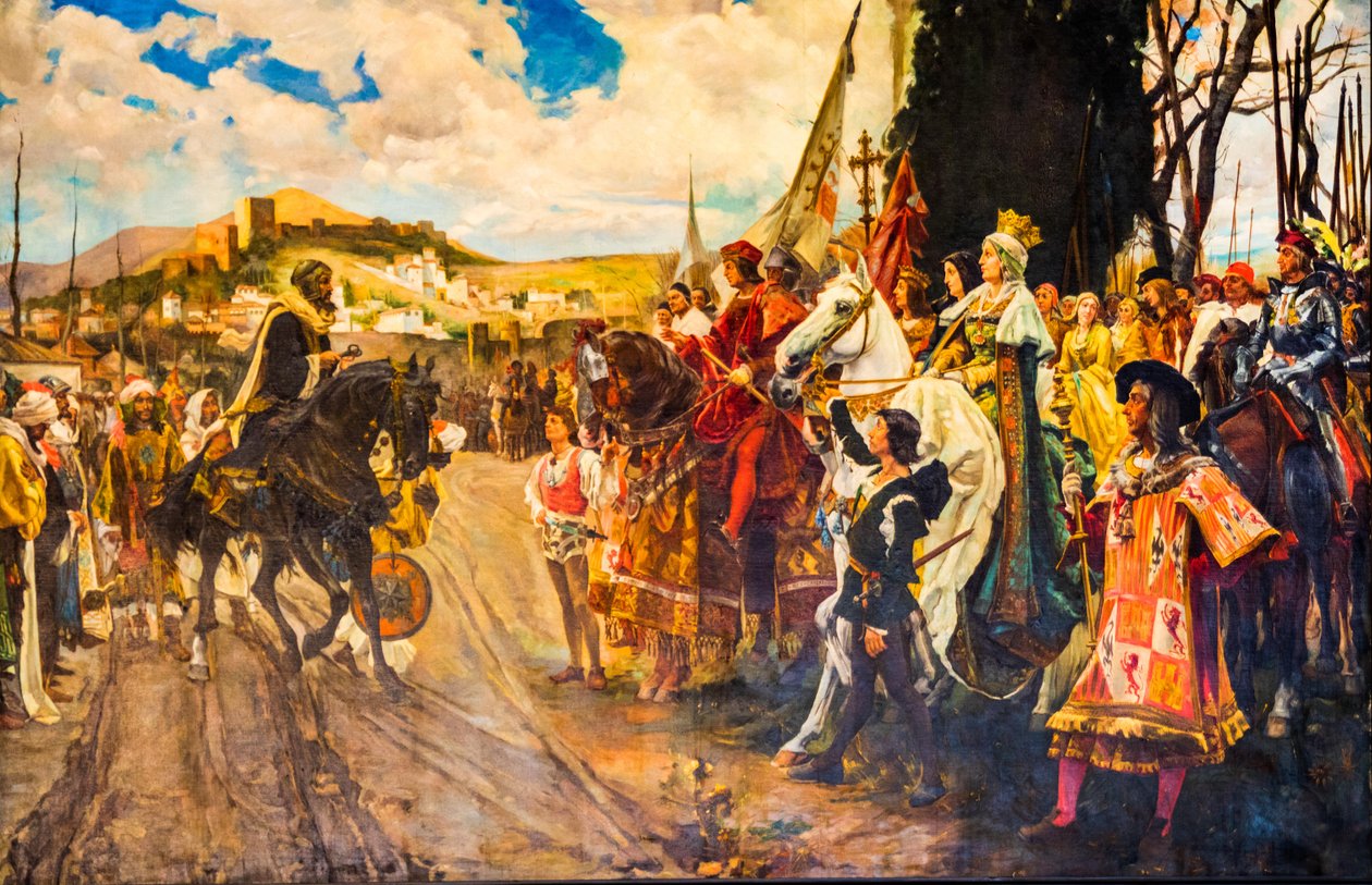 Kral Isabella'nın anahtarlarını teslim eden Moors resmi, Katolik Hükümdarlar Isabella I ve Ferdinand II'nin Capilla Gerçek Mezar Şapeli, Granada, Endülüs, İspanya, Avrupa (fotoğraf) by Unbekannter Künstler