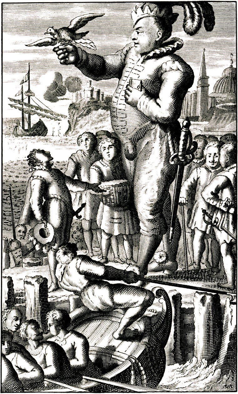 Pantagruel, bir taşıyıcı güvercin (Rabelais) aracılığıyla Gargantua