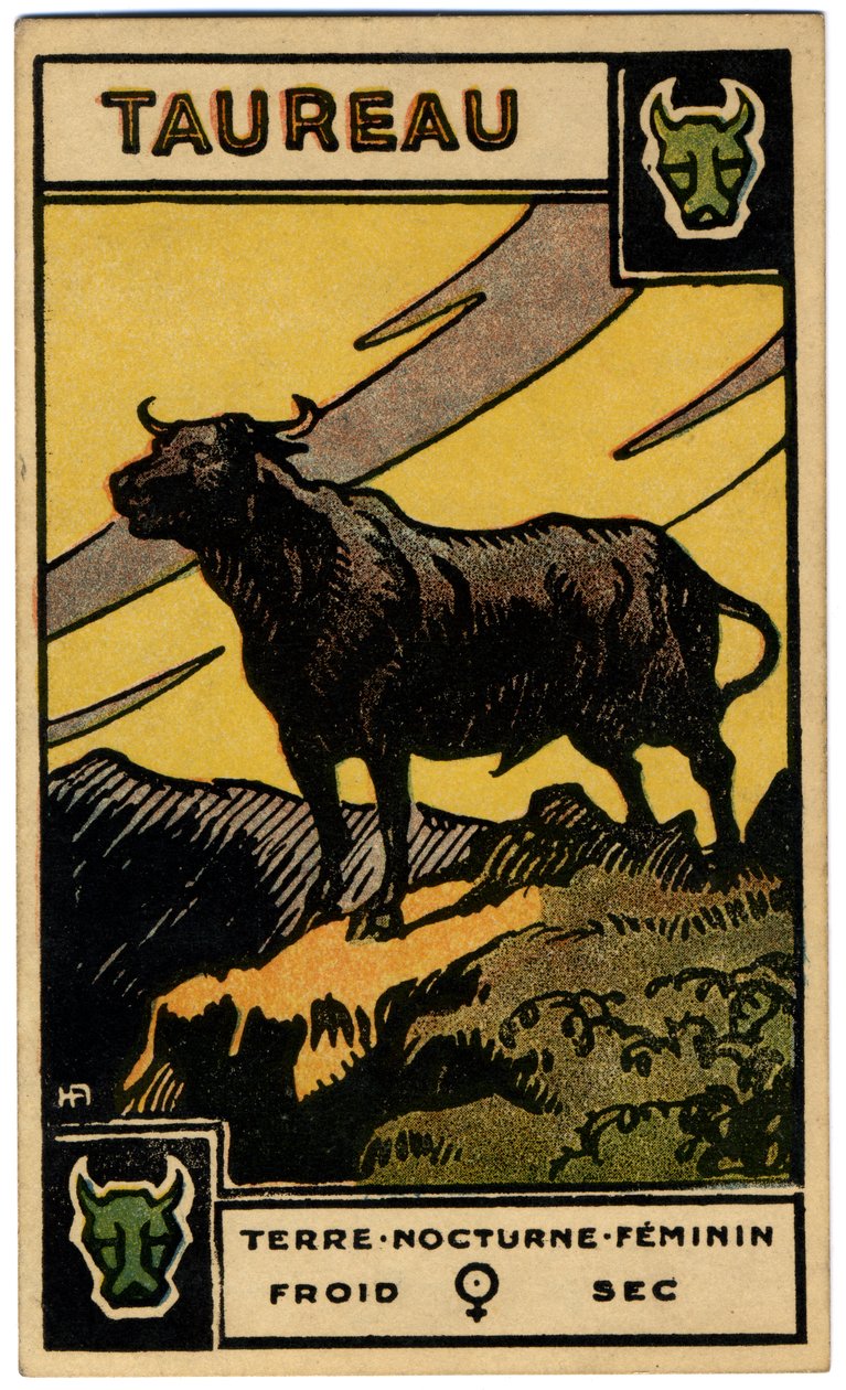 Paranormal. Astroloji. Boğa (Boğa). Astrolojik kart: Le Tarot Astrologique (Astrolojik Tarot), Georges Muchery, Fransa by Unbekannter Künstler