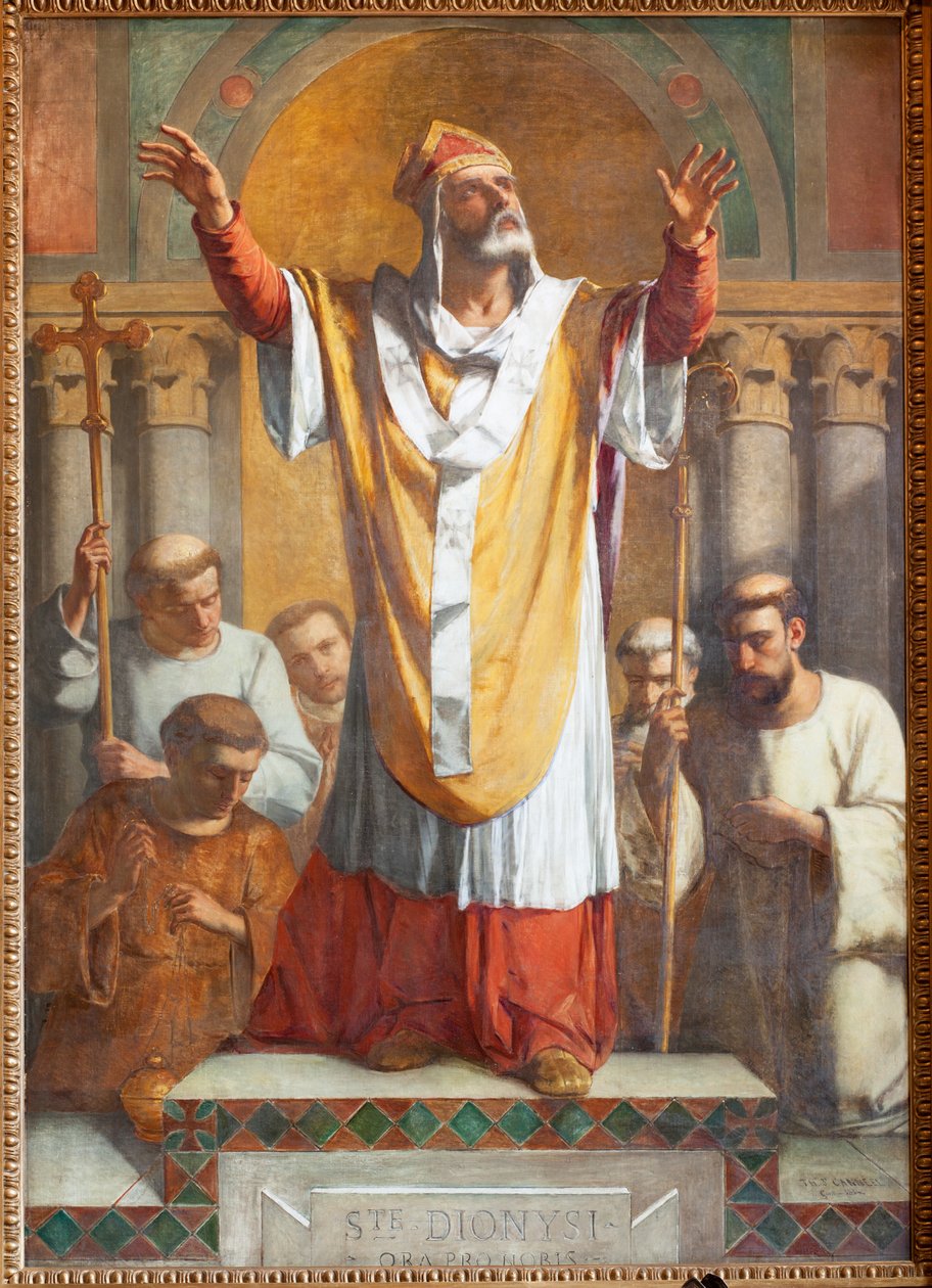 Bölge kilisesi (Parochiale kerk Sint-Dionysius van Lede). İç mekan. Güney koridor. Sunak. Tablo. Aziz Denis. İmzalı ve 1854 tarihli TheEodore-Joseph Canneel. by Unbekannter Künstler
