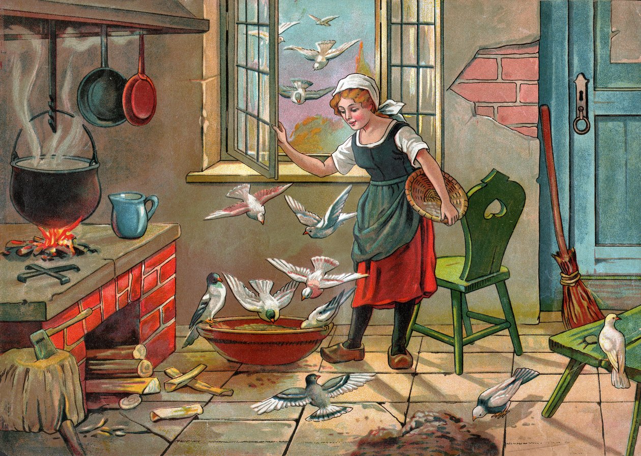 Güvercinli köylü kız. (1920 civarında çizim) by Unbekannter Künstler