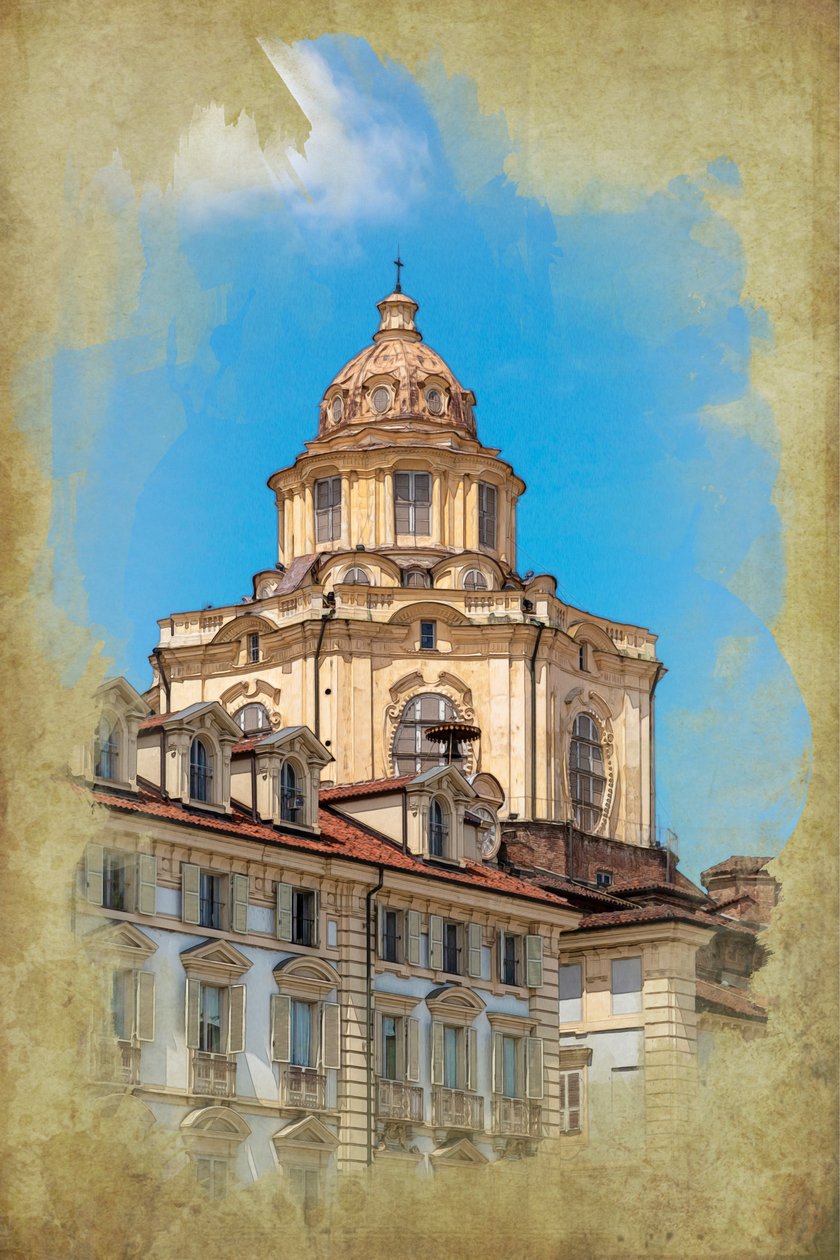 Piazza Castello: San Lorenzo kilisesi, Torino, Piedmont, İtalya (manipüle edilmiş fotoğraf) by Unbekannt