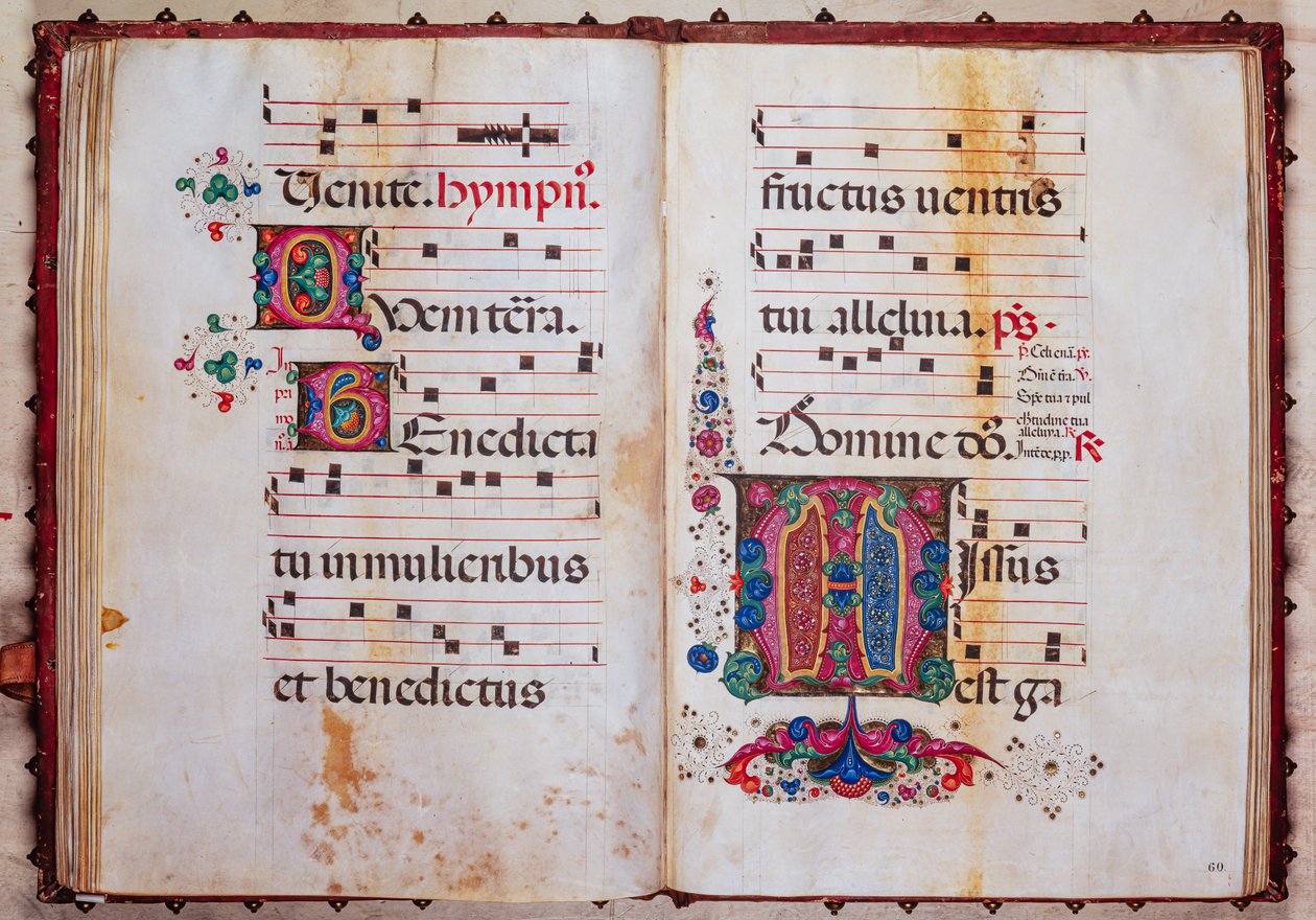 Piccolomini Kütüphanesi: koro kitabı, cod.13.O, ff. 59v-60r, Venturino Mercati tarafından “Foliated ilk” ile. by Unbekannter Künstler
