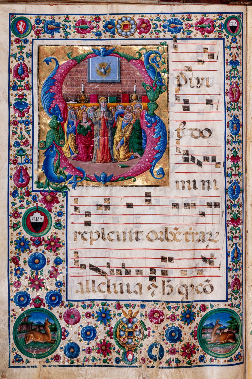 Piccolomini Kütüphanesi: koro kitabı, morina. 23.8, ff. 100v, Girolamo da Cremona tarafından “Pentecost” ile. by Unbekannter Künstler
