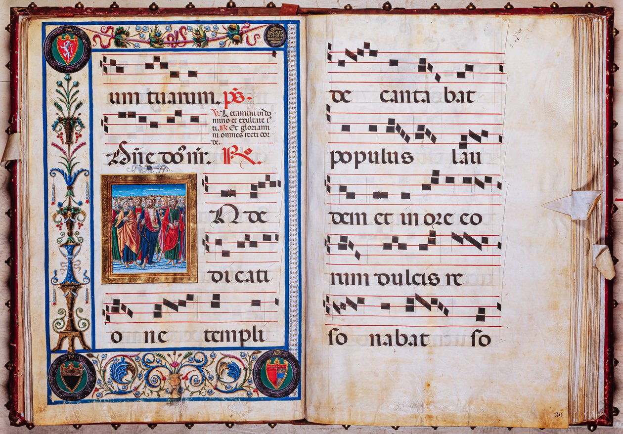 Piccolomini Kütüphanesi: koro kitabı, morina. 26.R, ff. 29v-30r, Giovanni di Taldo tarafından “Mesih ve Tüm Azizler” ile. by Unbekannter Künstler