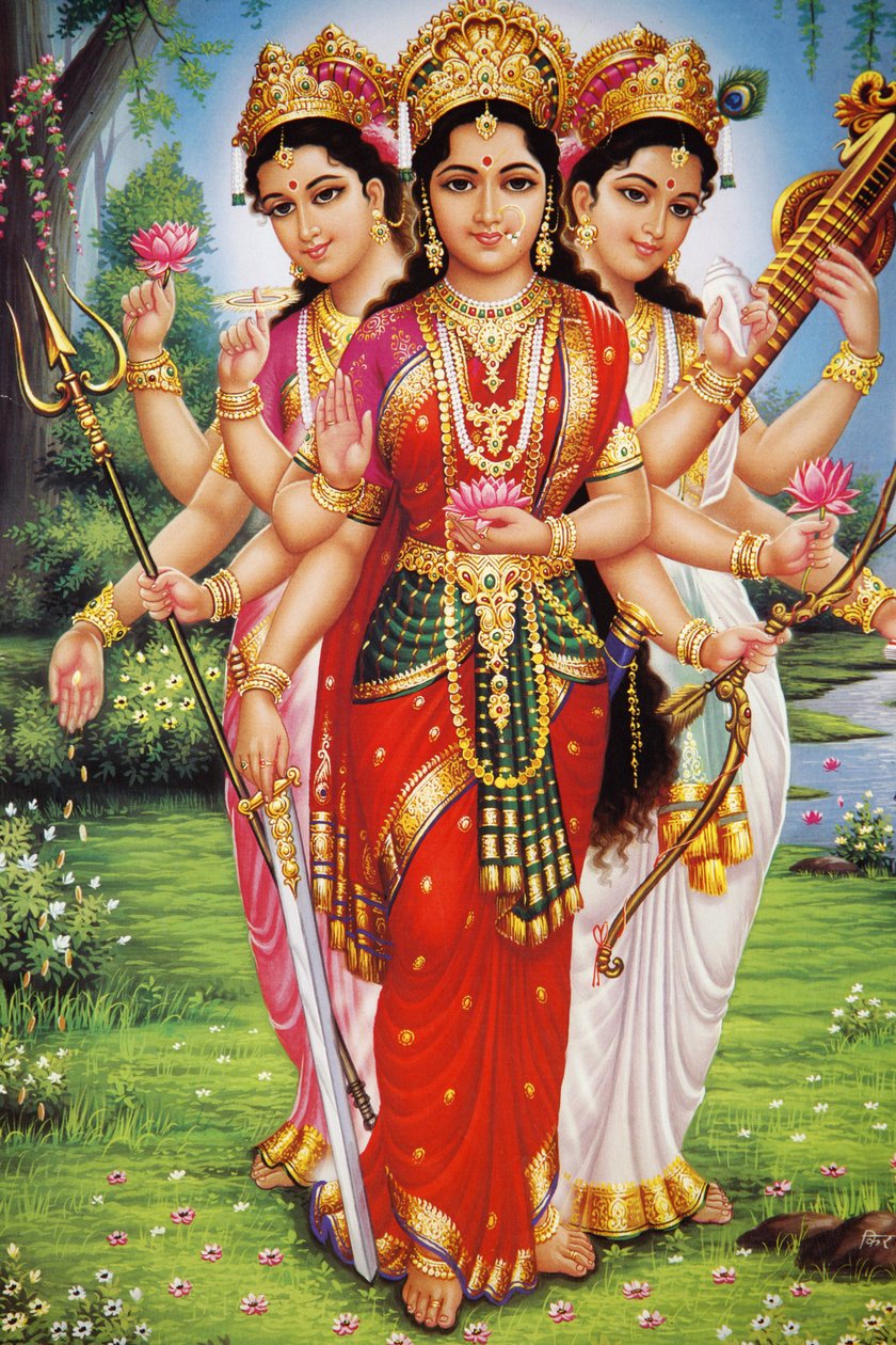 Hindu tanrıçaları Parvati, Lakshmi ve Saraswati Hindistan