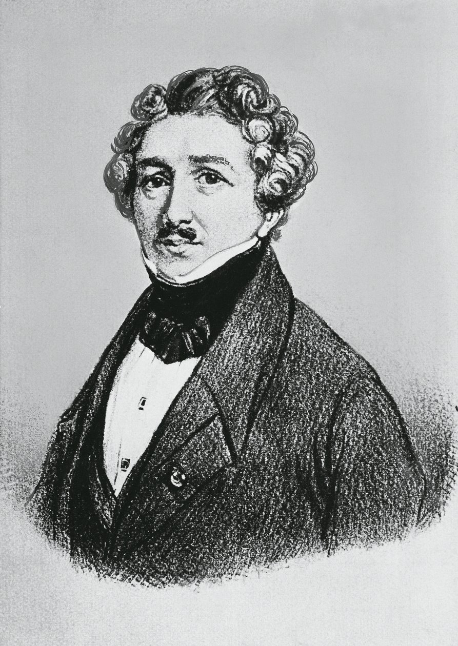 Louis-Jacques-Mande Daguerre (1787-1851), Fransız sanatçı, fizikçi ve kimyager portresi, fotoğrafın dagerreyotipi sürecini icat etmesiyle tanınan by William M. Timlin