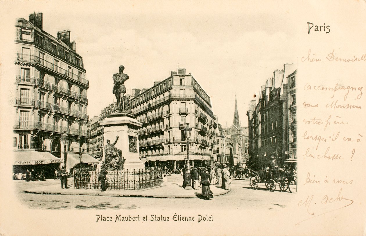 Kartpostal/Yer Maubert/Heykel Etienne Dolet/Paris/Seine/Ile de France/Fransa by William M. Timlin