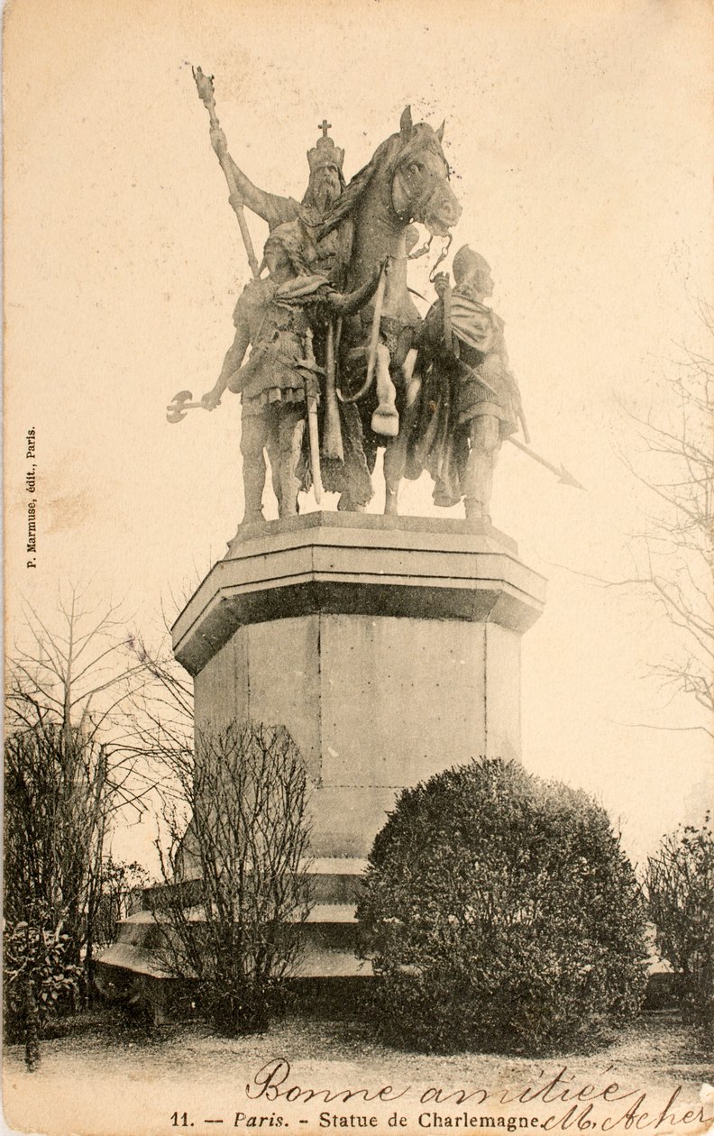 Kartpostal/Charlemagne/Paris/Seine/Ile de France/Fransa Heykeli by William M. Timlin