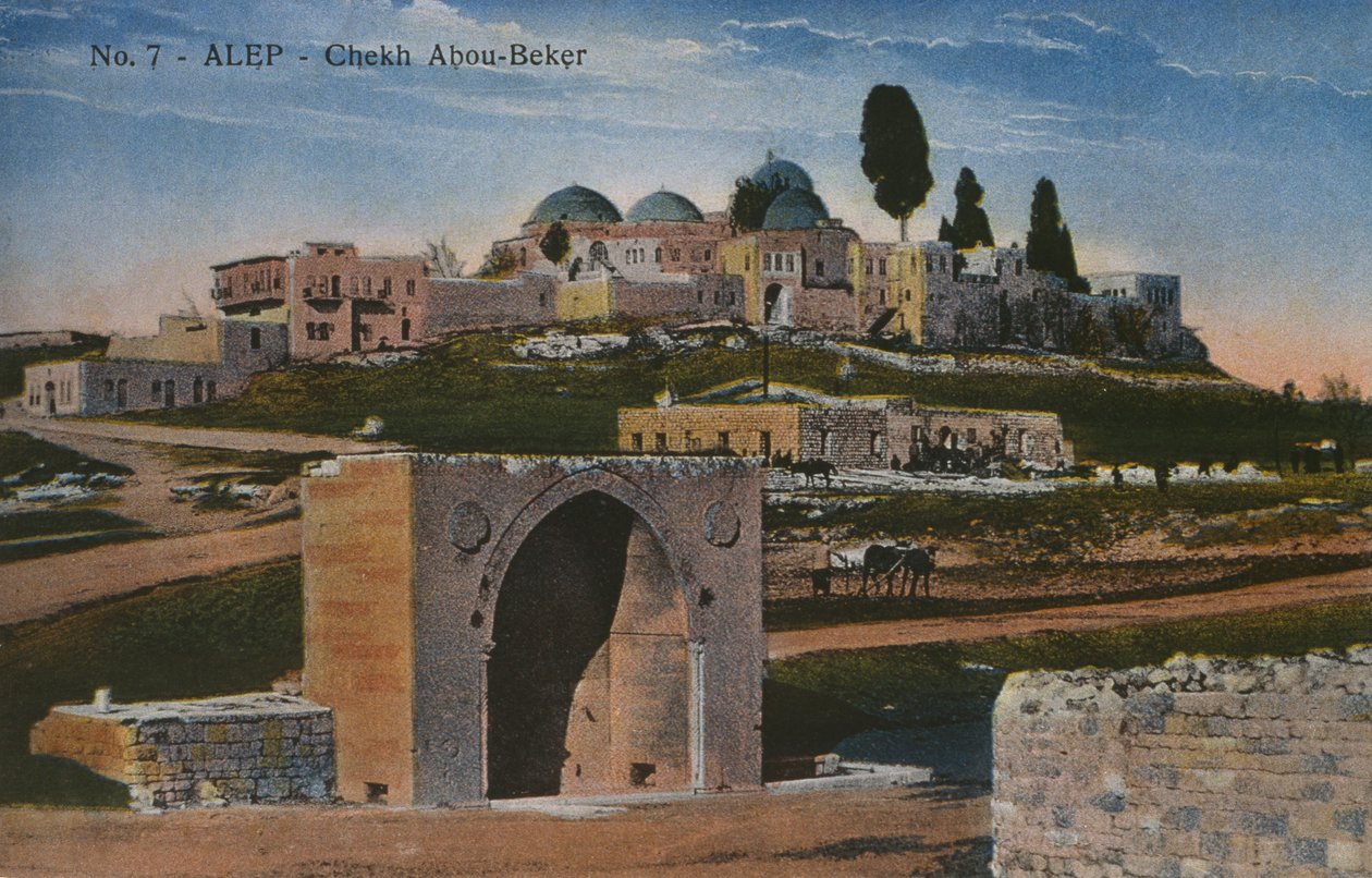 Halep, Suriye'deki Şeyh Ebu Bekir Camii'ni gösteren kartpostal, 1920 dolayları (renkli fotolito) by Unbekannt