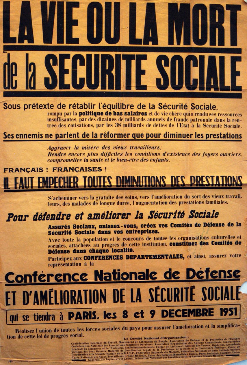 Sécurité Sociale hakkında bir konferans için CGT (Fransız Sendikası) tarafından hazırlanan poster by Unbekannt