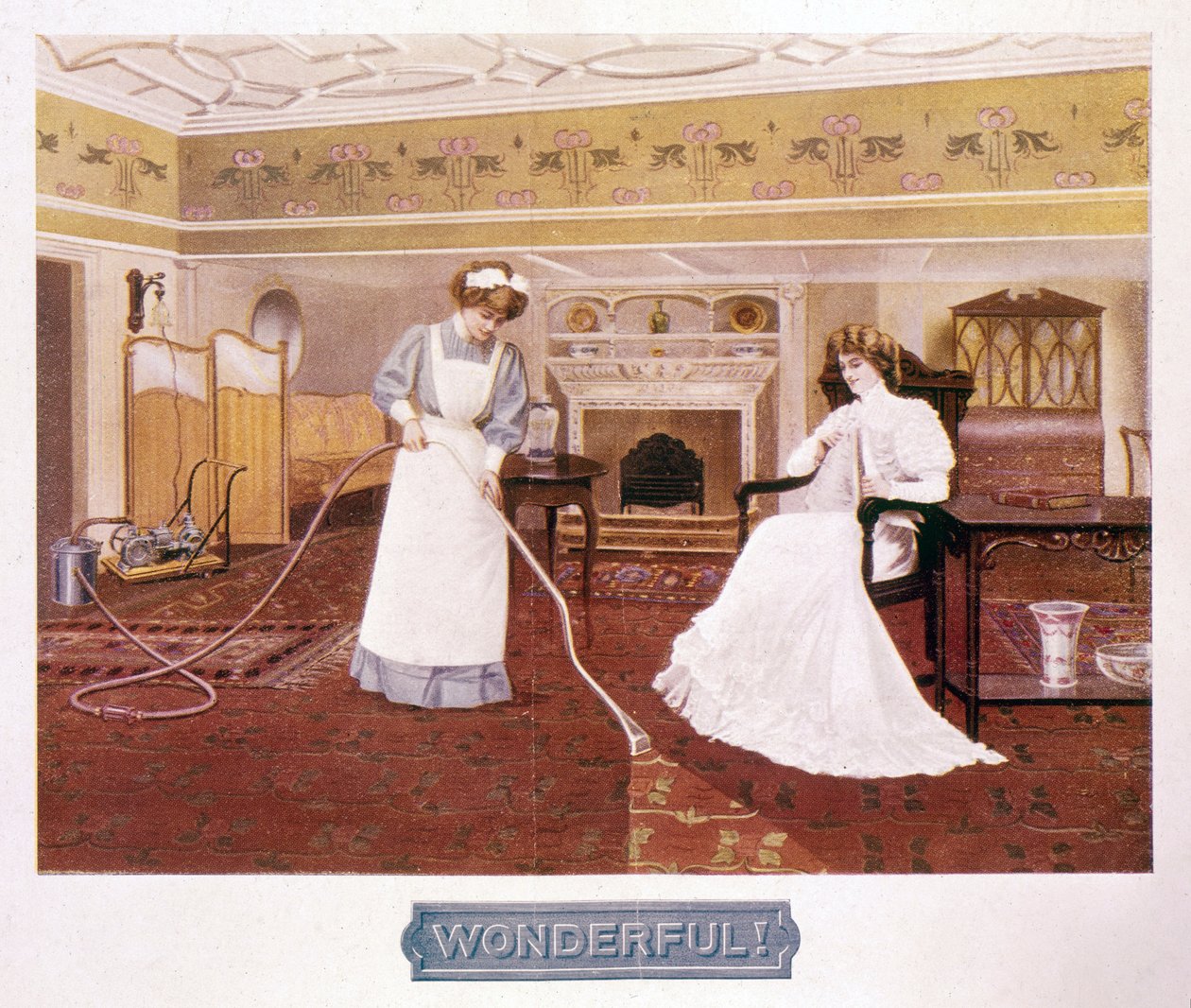 19. yüzyılın sonlarına doğru elektrikli süpürgenin harikalarını tanıtan poster by Unbekannt