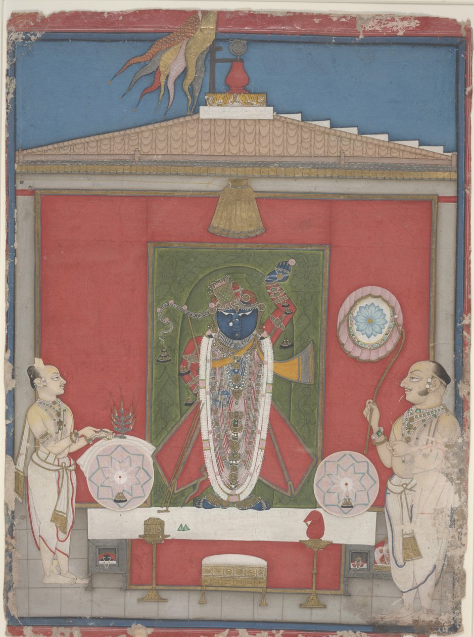 Shri Nathaji'nin Resmine Tapan Rahip, 19. yüzyılın ortaları (kağıt üzerine opak suluboya) by Unbekannter Künstler