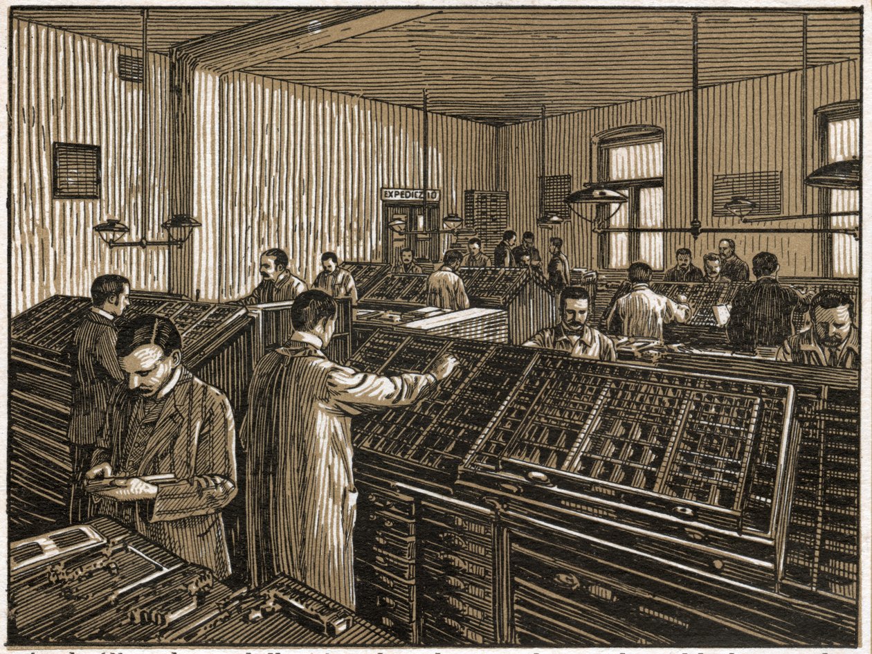 Budapeşte'de matbaa. (gravür, yaklaşık 1910) by Unbekannter Künstler