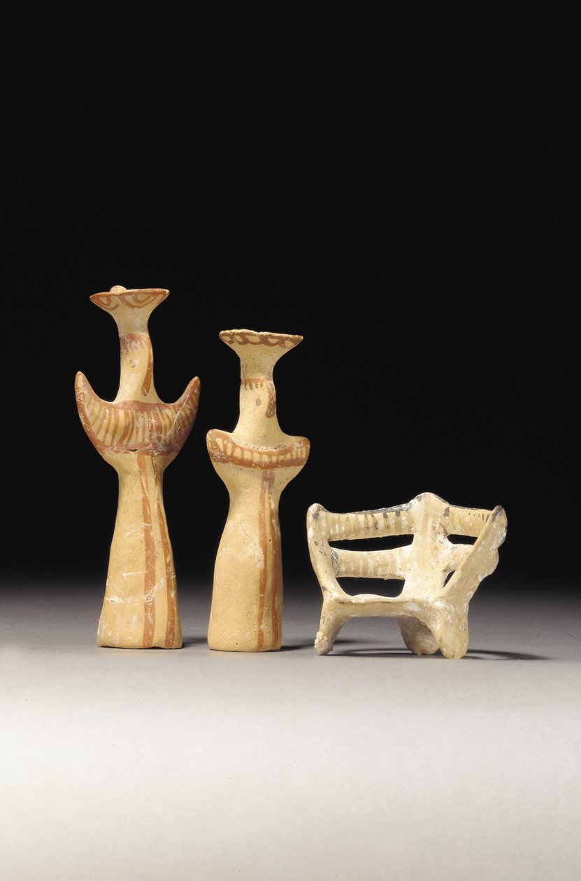 Psi tipi kadın idol, Tau tipi kadın idol ve taht modeli, MÖ 1400-1200 by Unbekannt