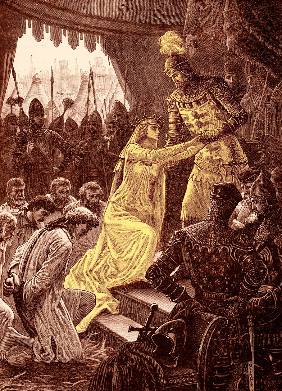 1347'de "Calais Kasabalıları için araya giren Kraliçe Philippa" (gravür) by Unbekannter Künstler