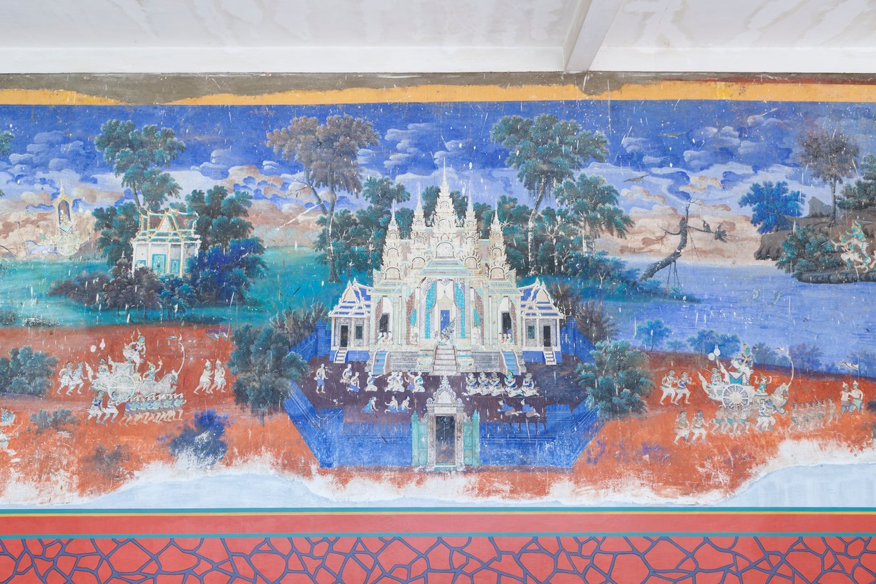 Kamboçya, Phnom Penh'deki kraliyet sarayı kompleksinin duvarlarını süsleyen Reamker freskleri (fotoğraf) by Unbekannter Künstler