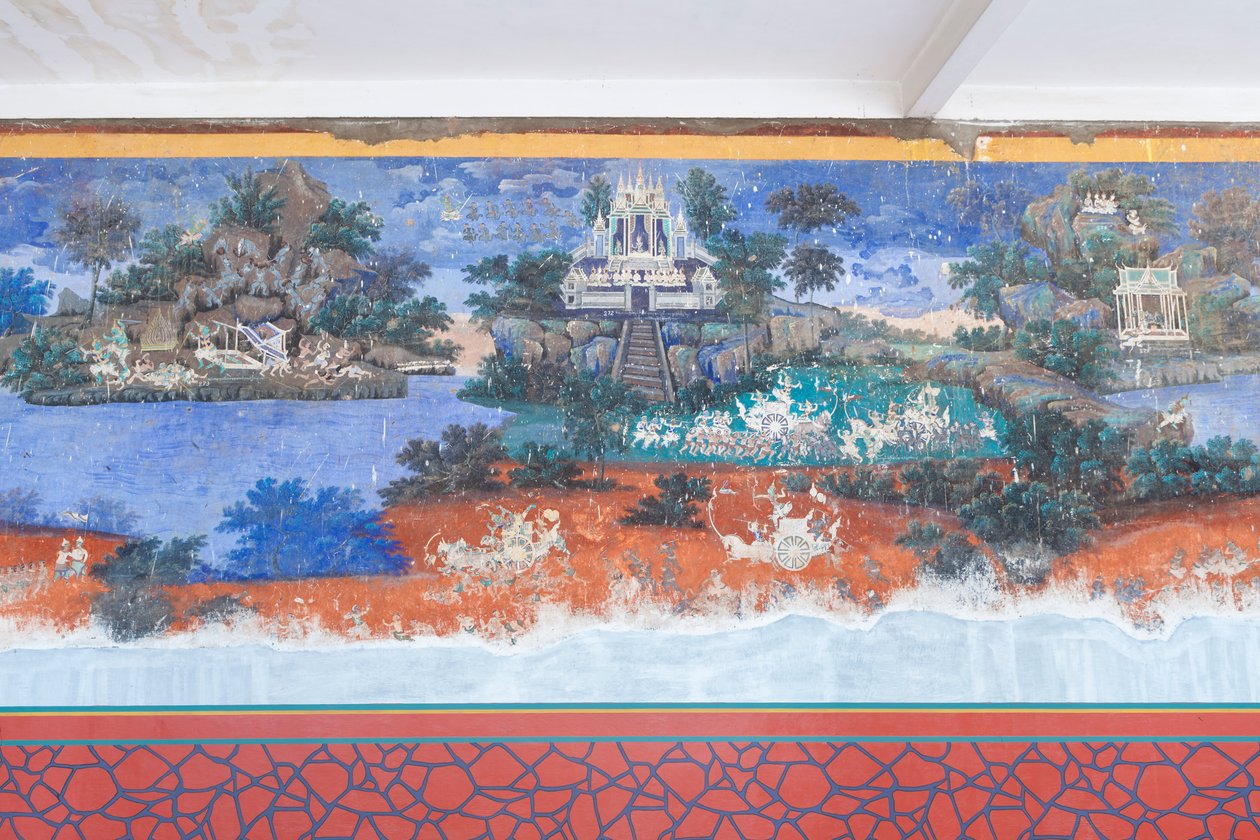 Kamboçya, Phnom Penh'deki kraliyet sarayı kompleksinin duvarlarını süsleyen Reamker freskleri (fotoğraf) by Unbekannter Künstler