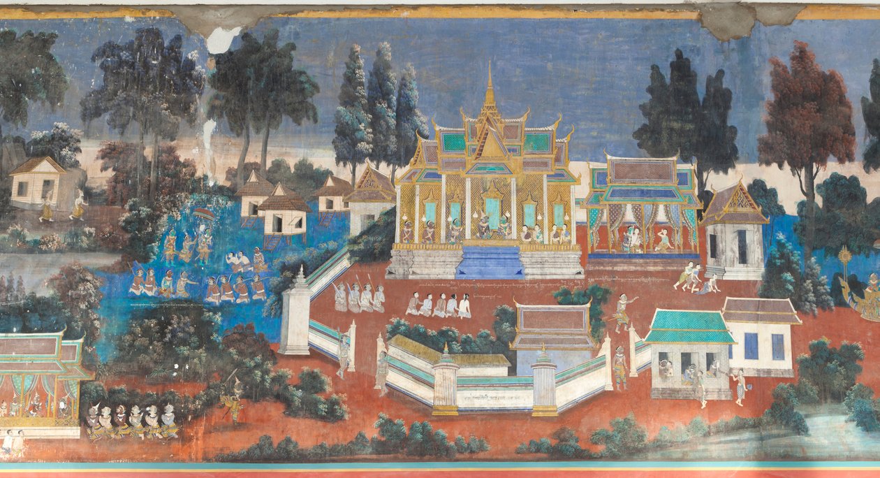 Kamboçya, Phnom Penh'deki kraliyet sarayı kompleksinin duvarlarını süsleyen Reamker freskleri (fotoğraf) by Unbekannter Künstler