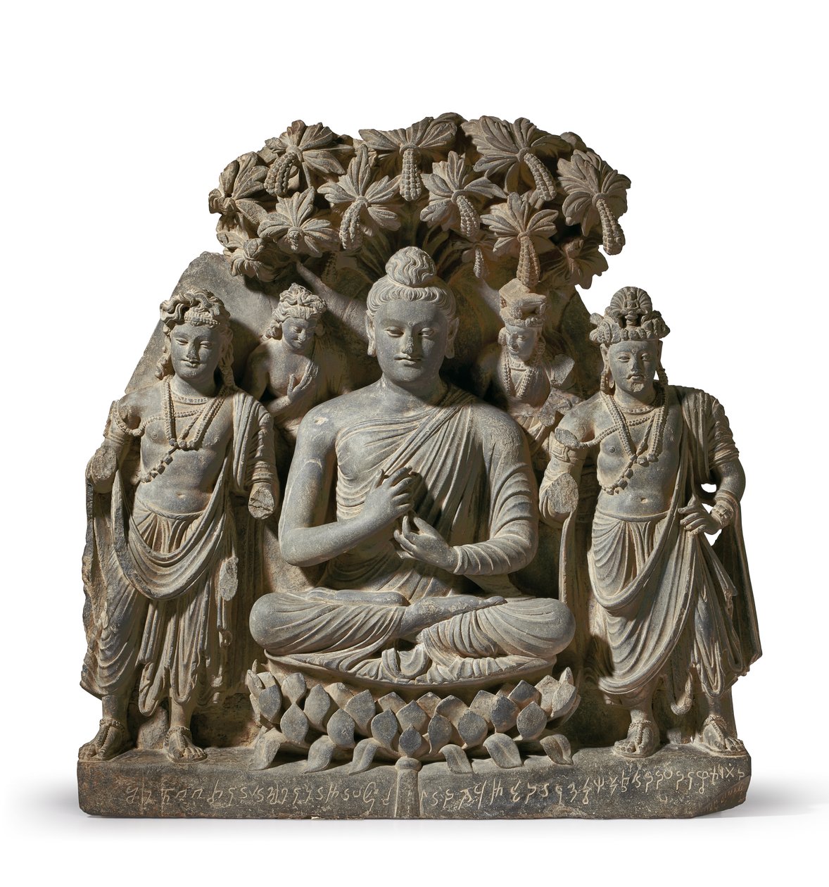 Buda Shakyamuni'nin Bodhisattvas'lı Rölyef Üçlüsü, 3.-4. Yüzyıl (gri şist) by Unbekannter Künstler