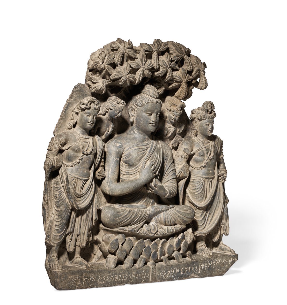 Buda Shakyamuni'nin Bodhisattvas'lı Rölyef Üçlüsü, 3.-4. Yüzyıl (gri şist) by Unbekannter Künstler