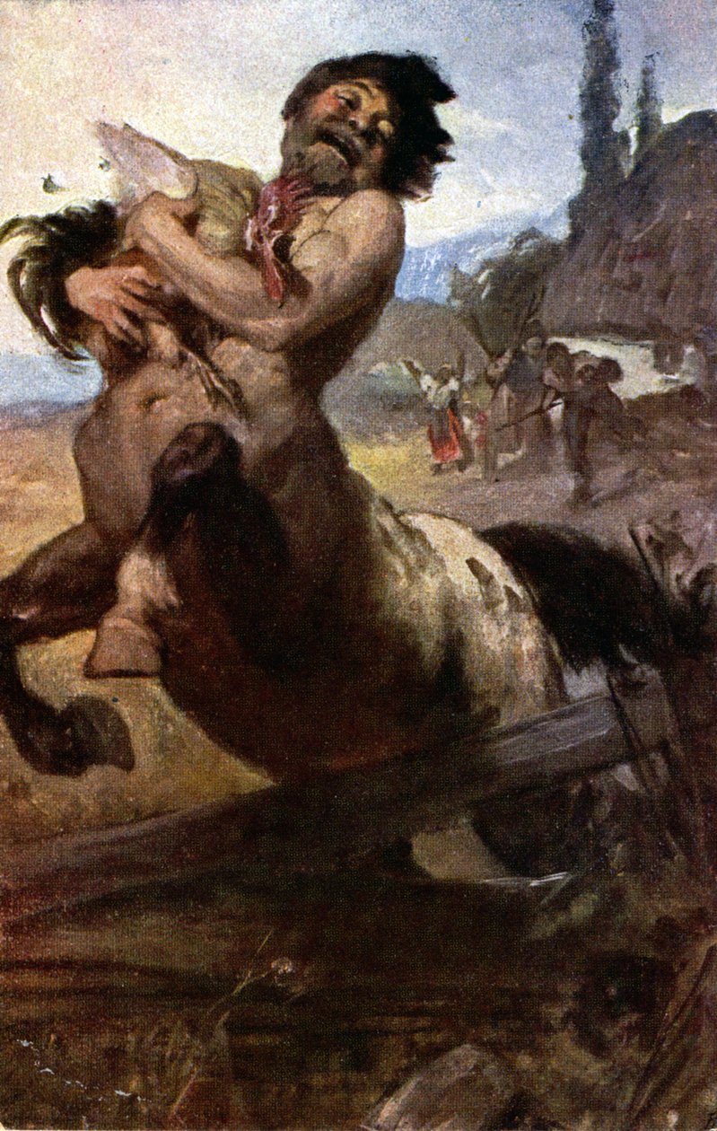 Din. Yunan mitolojisi. Bir hırsız centaur. çizim Gyula Benczur, Macaristan, c.1910 Coll. Parça. (kartpostal) by Unbekannter Künstler