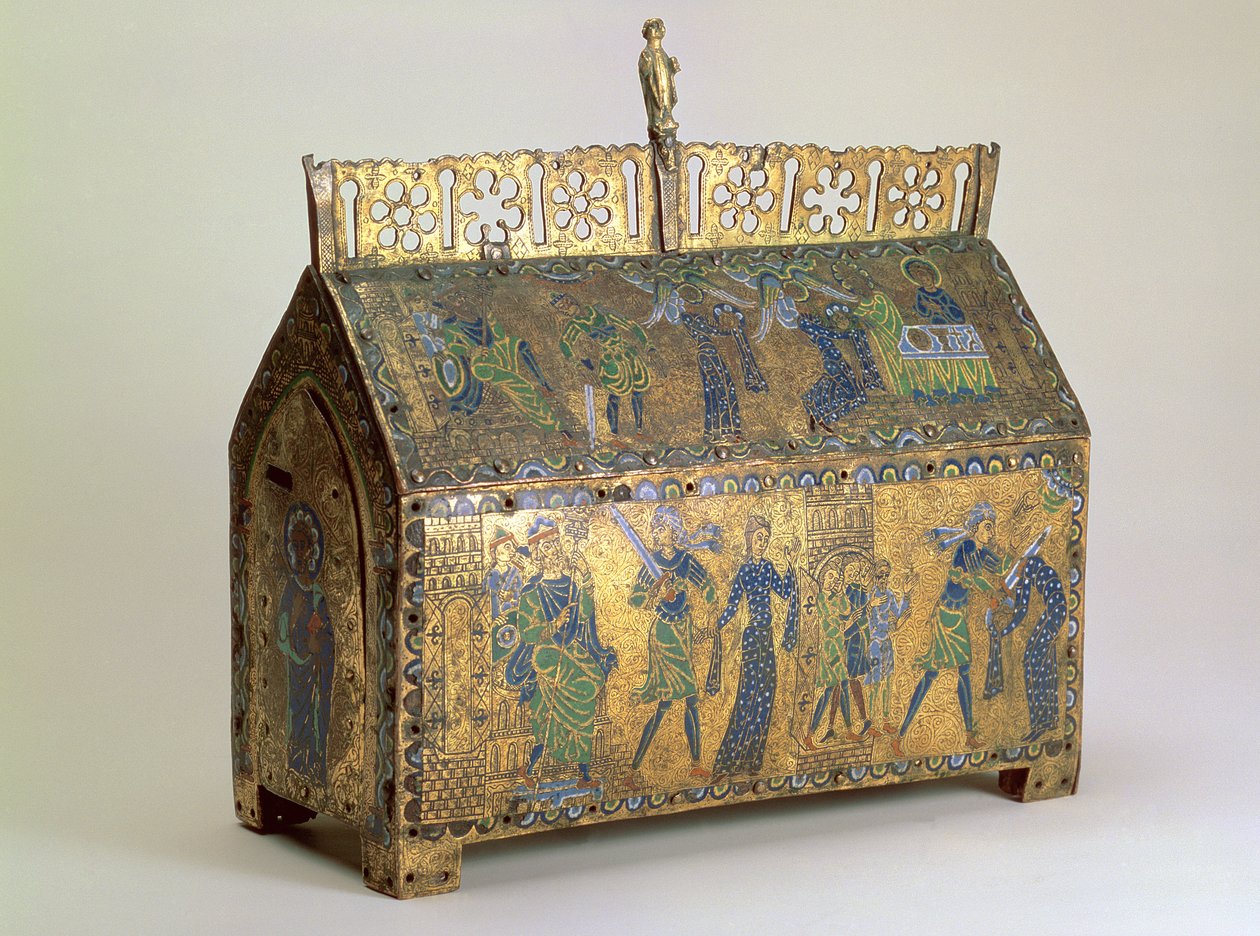 Aziz Valeria'nın Yaşamından Sahneler içeren kutsal emanet tabutu, Limoges, c.1175 (ahşap, bakır yaldız ve champleve emaye) by Unbekannt