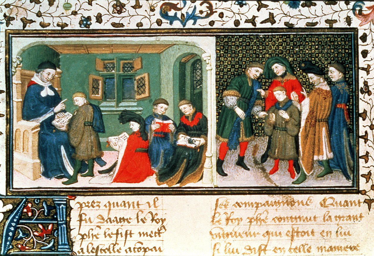 Roy 17 E III f.209r Usta ve öğrenciler, Bartholomaeus Anglicus
