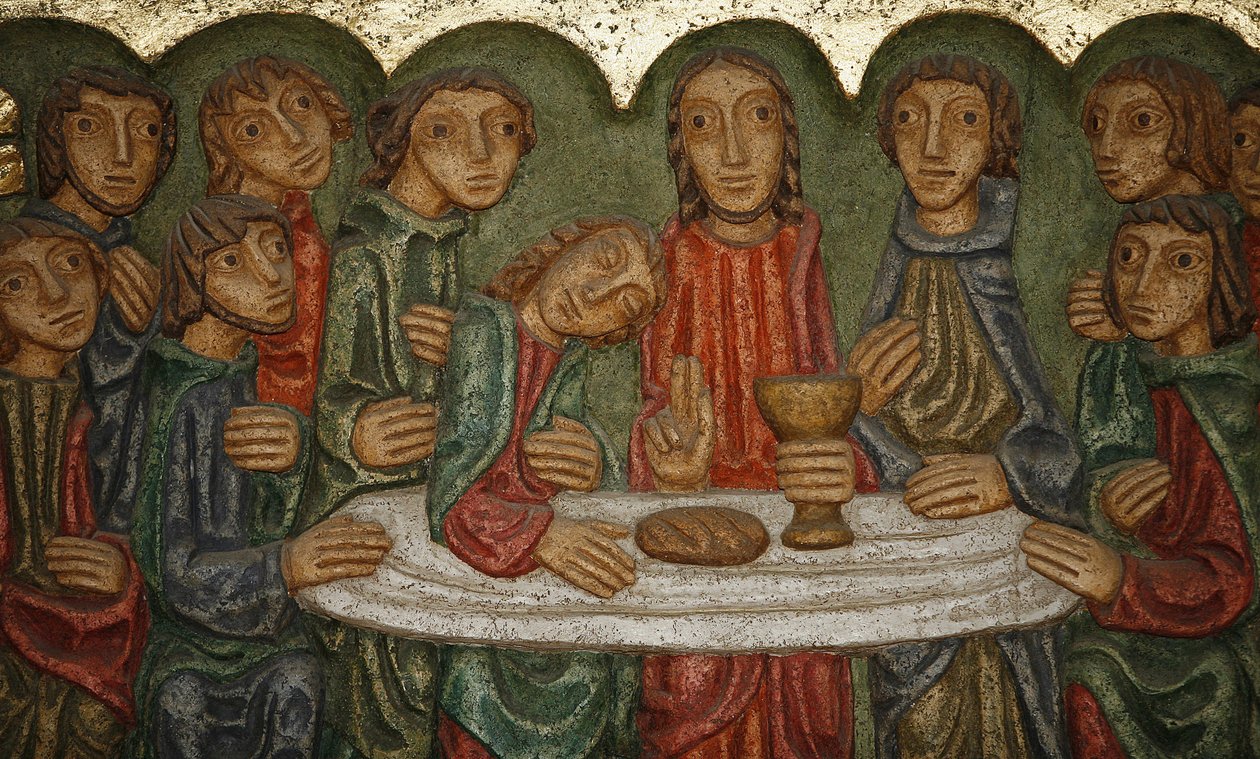 Saint-Samson katedrali ana sunak heykeli: Son akşam yemeği (Claude Gruer 1980), Dol-de-Bretagne, Fransa by Unbekannt
