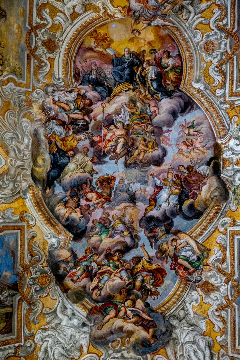 San Benedetto (St Benedict) kilisesi, Katanya, Sicilya (İtalya). Tavan fresk detayı (18. yüzyıl). (Fotoğraf) by Unbekannt