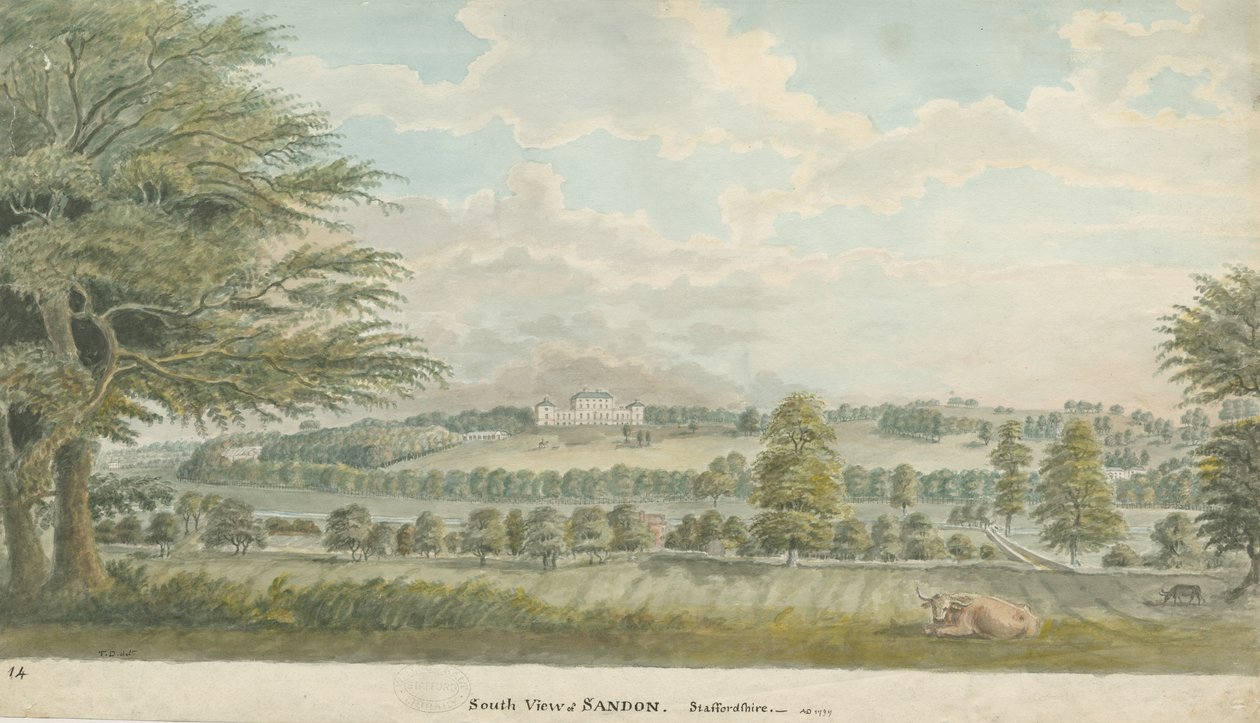 Sandon Hall: sulu boya, 1797 by Unbekannt