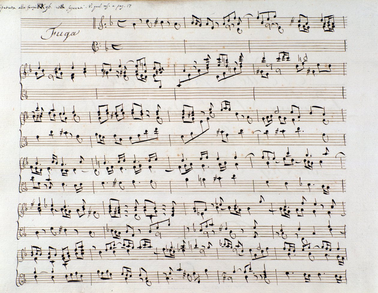 Domenico Scarlatti ve Friedrich Handel tarafından iki eser içeren bir el yazmasından Handel'in Füg için notalar sayfası by Unbekannter Künstler