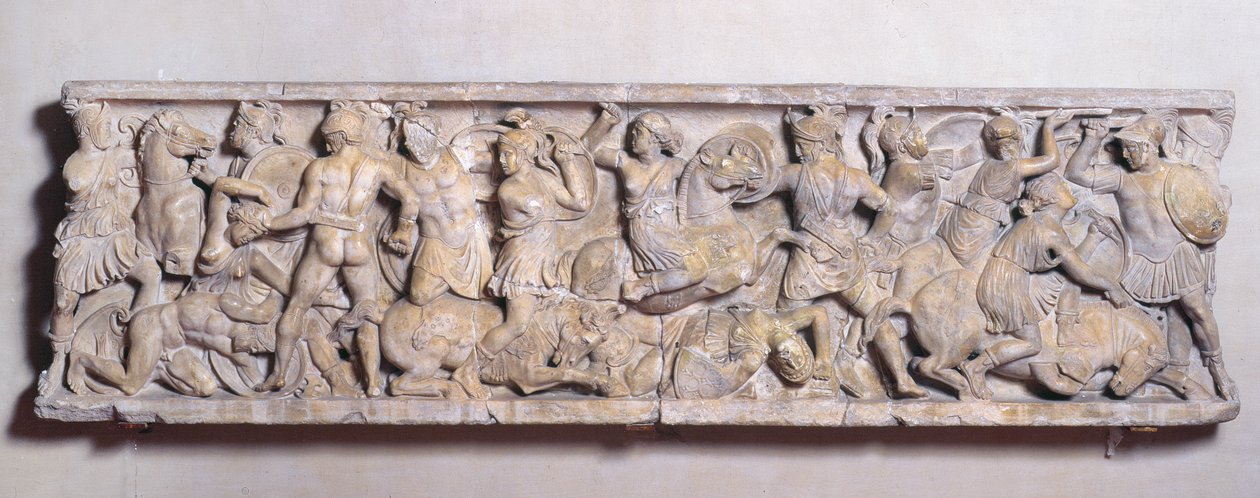 Yunanlılar ve Amazonlar arasındaki savaşı betimleyen bir lahdin yanı, Roma, 2. yüzyıl (mermer) by Unbekannt