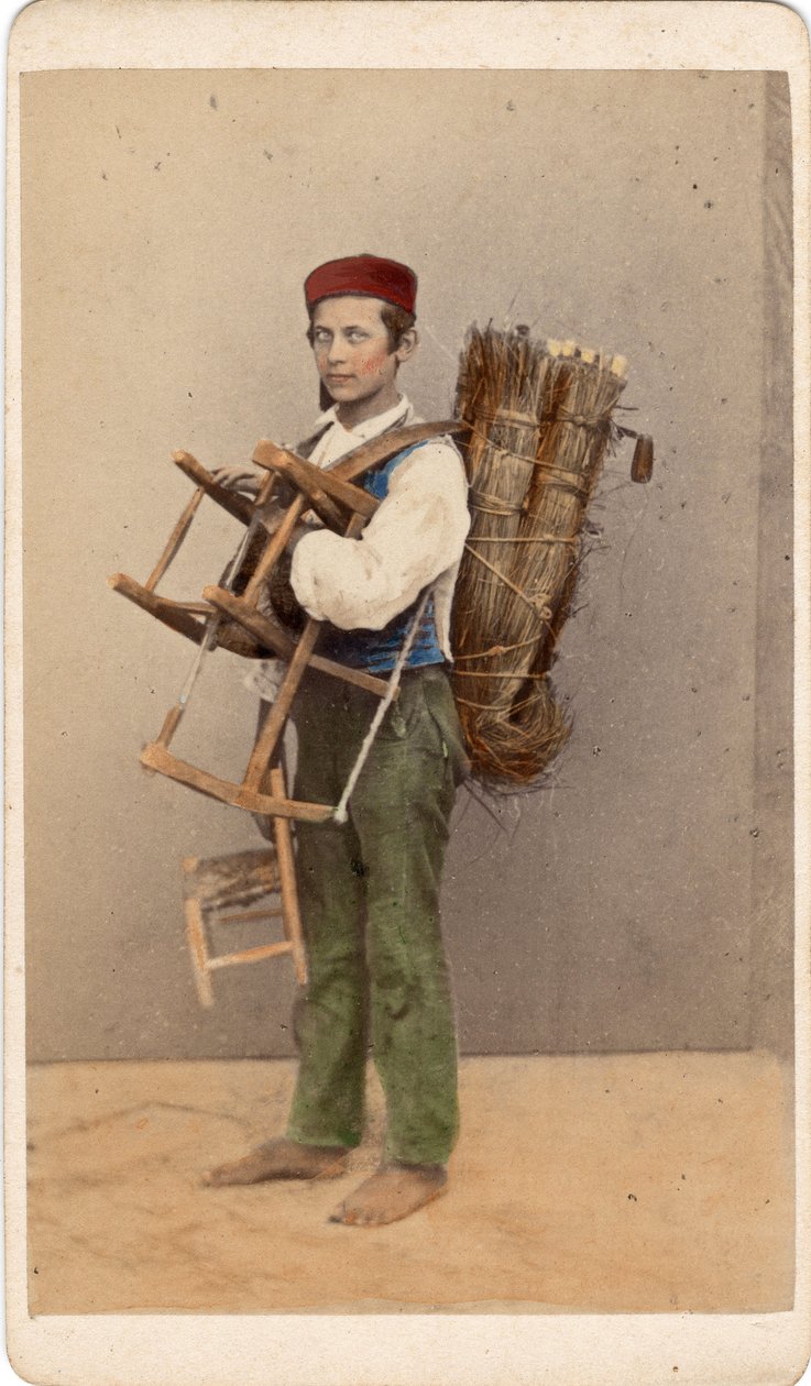 Küçük metier: genç bir sandalye doldurucunun portresi, Venedik. 19. yüzyıl Karton üzerine baskı Dim. 10,5x6 cm by Unbekannt