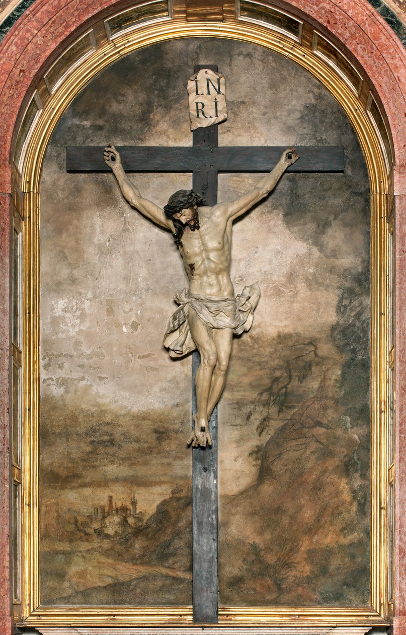 Güney Transept, Altar of the Crucifix, Angelo Nani ve Carlo Natali 1641, Wooden Cocifix by Giacomo Bertesi 1687, Santa Maria Assunta Katedrali, Katedral, Cremona, Lombardiya, İtalya (fotoğraf) by Unbekannt