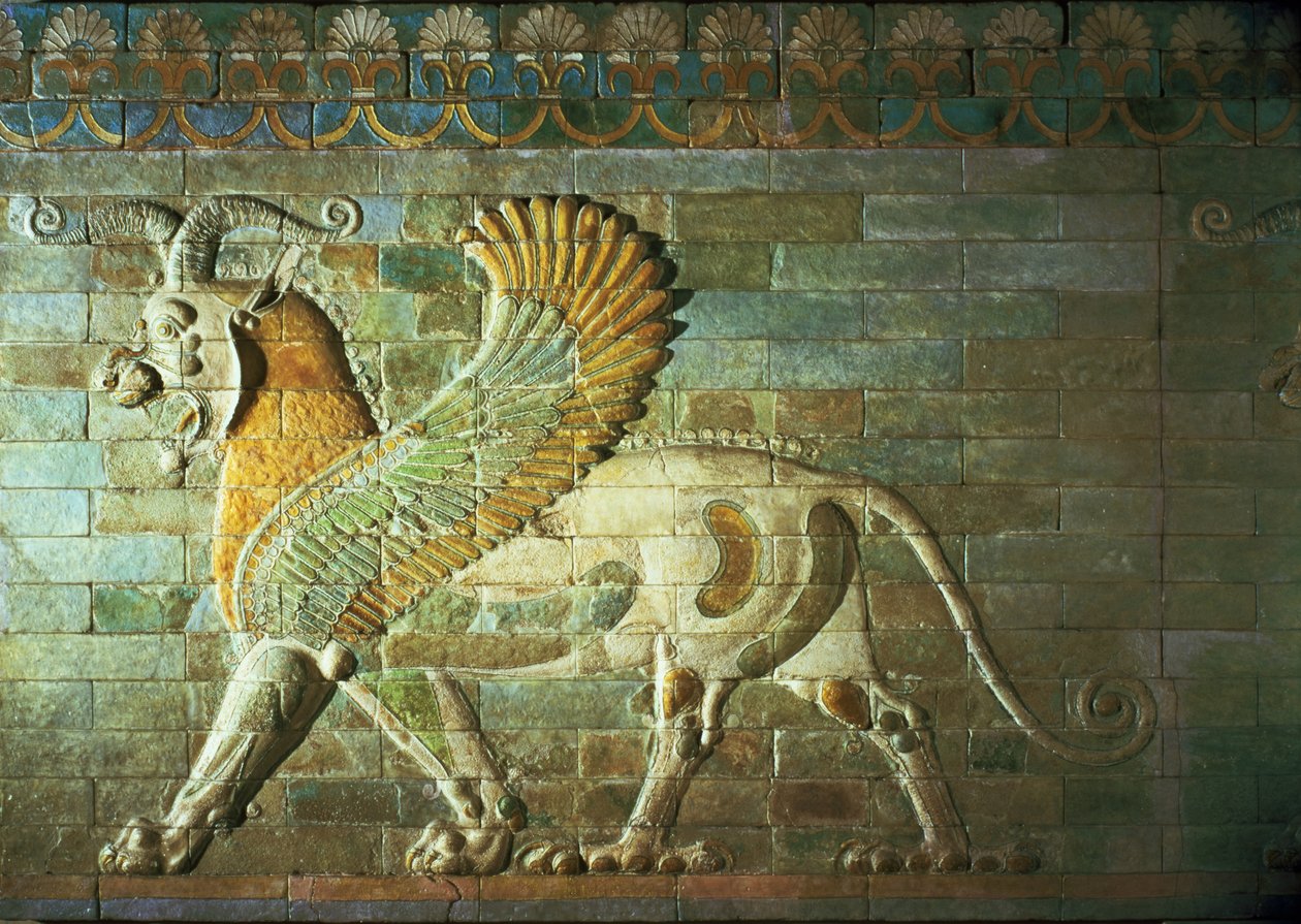 Sfenks, bir frizden detay, Mezopotamya, yaklaşık MÖ 500 (polikrom sırlı tuğla) by Unbekannt