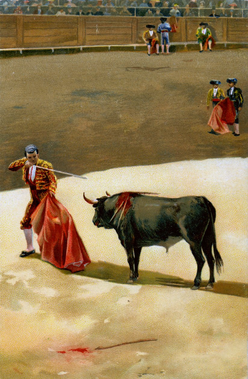 Spor. Boğa güreşi. Kılıcı sallayan Matador: estocada. İllüstrasyon, Almanya, 1920 dolayları. by Unbekannter Künstler
