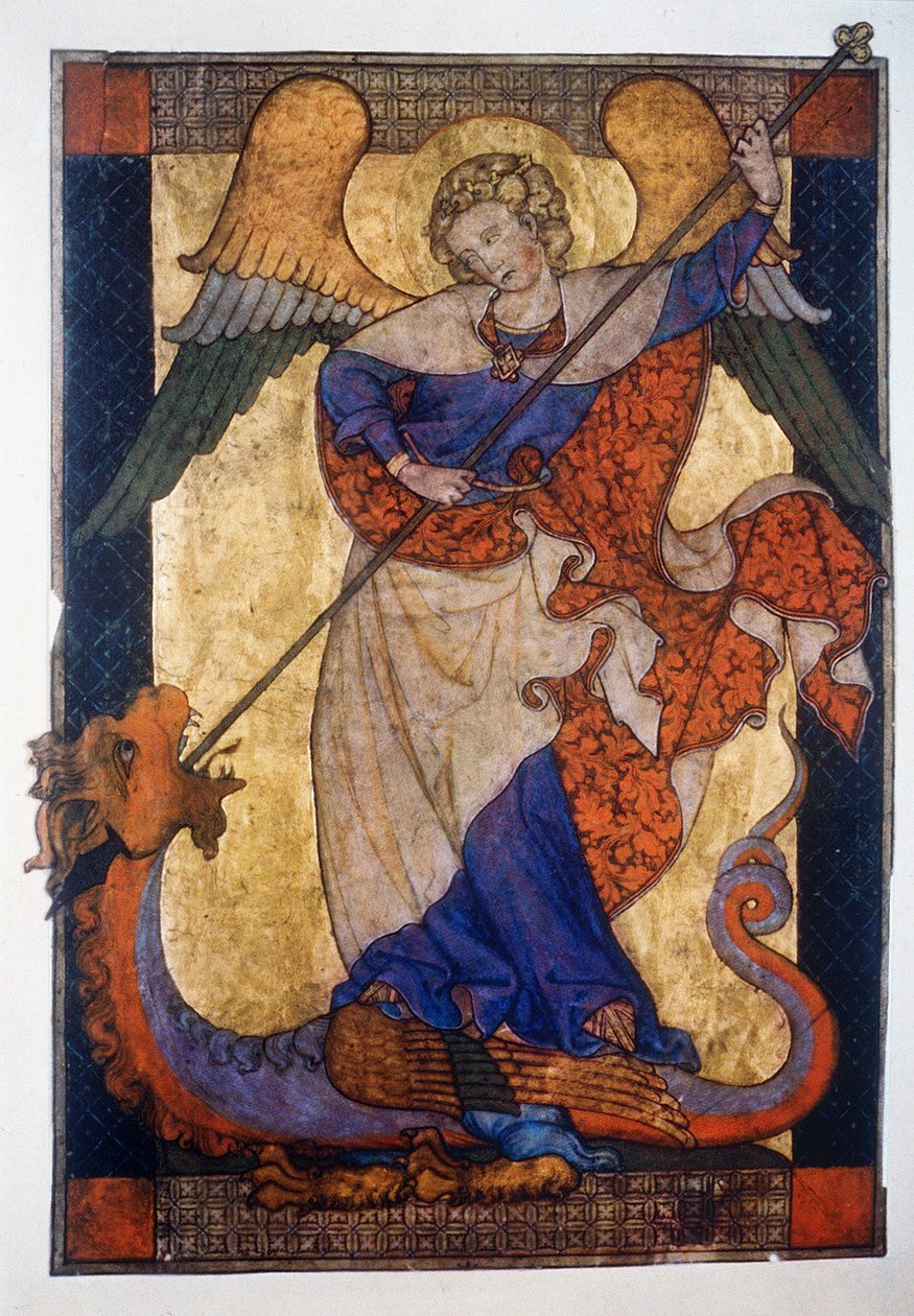 Aziz Michael Ejderhayı Yenmek - Parşömen, c.1330, Ulusal Müzeler Kupferstichkabinett, Berlin by Unbekannter Künstler