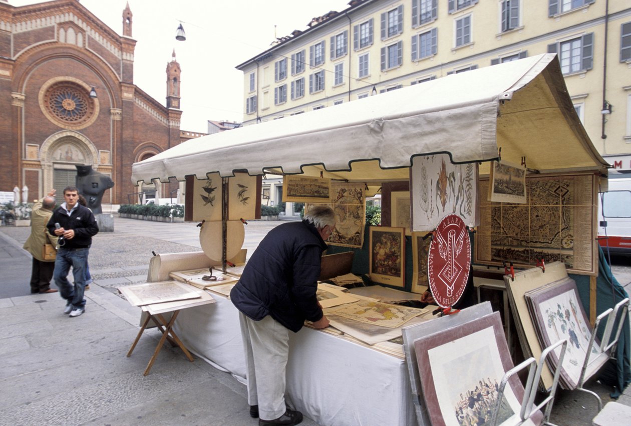 Tezgah satan baskılar, Piazza del Carmine, Milano, Lombardiya, İtalya by Unbekannt