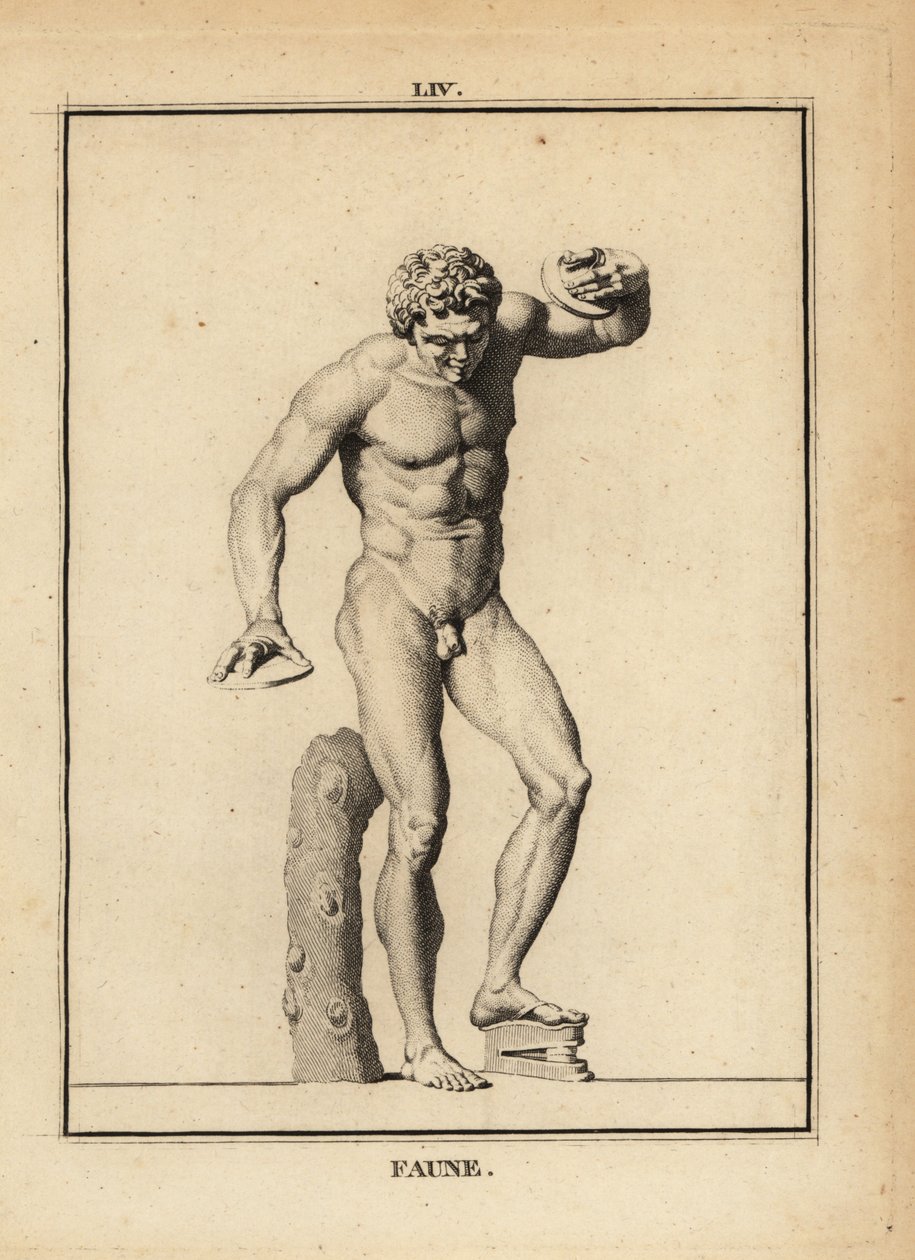 Bacchanalian aleminde ziller ve scabellum ile bir Faun heykeli by Unbekannt