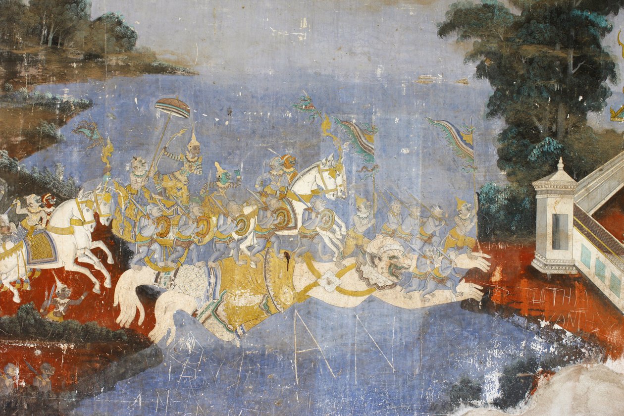 Sylver Pagoda Bu duvar resmi, klasik Hindu şiiri Ramayana, Phnom Penh, Kamboçya