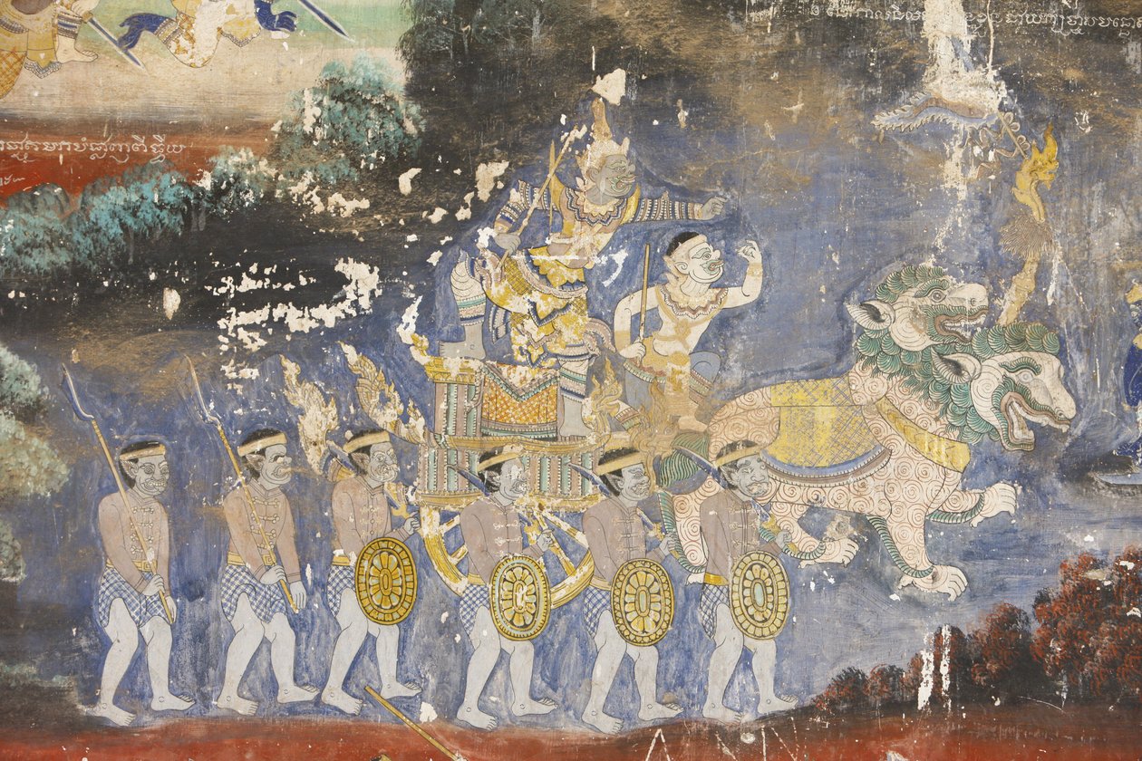 Sylver Pagoda Bu duvar resmi, klasik Hindu şiiri Ramayana, Phnom Penh, Kamboçya