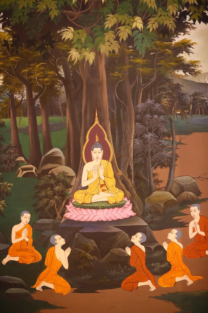 Buda ilk vaazını beş keşişe vaaz etti, Duvar freski, Wat Botum tapınağı, Phnom Penh, 2022 (fotoğraf) by Unbekannter Künstler