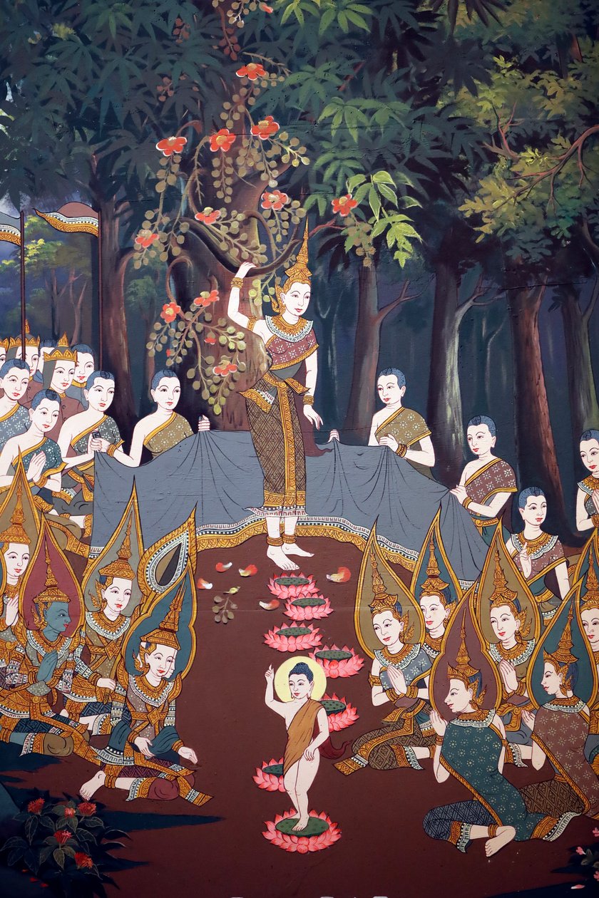 Bebek Siddhartha'nın doğumu, Duvar freski, Wat Botum tapınağı, Phnom Penh, 2022 (fotoğraf) by Unbekannter Künstler